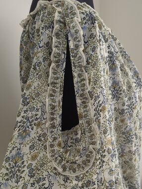 NWT Max Studio Cream Floral Peasant Blouse with Blue & Olive Motif